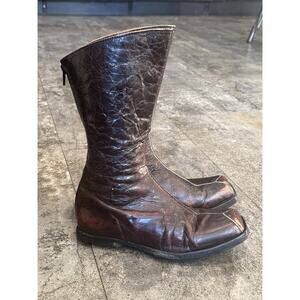 Cydwoq Track Mid Calf Leather Boots Women’s 38 1/2 8 1/2 Square Toe Brown Red